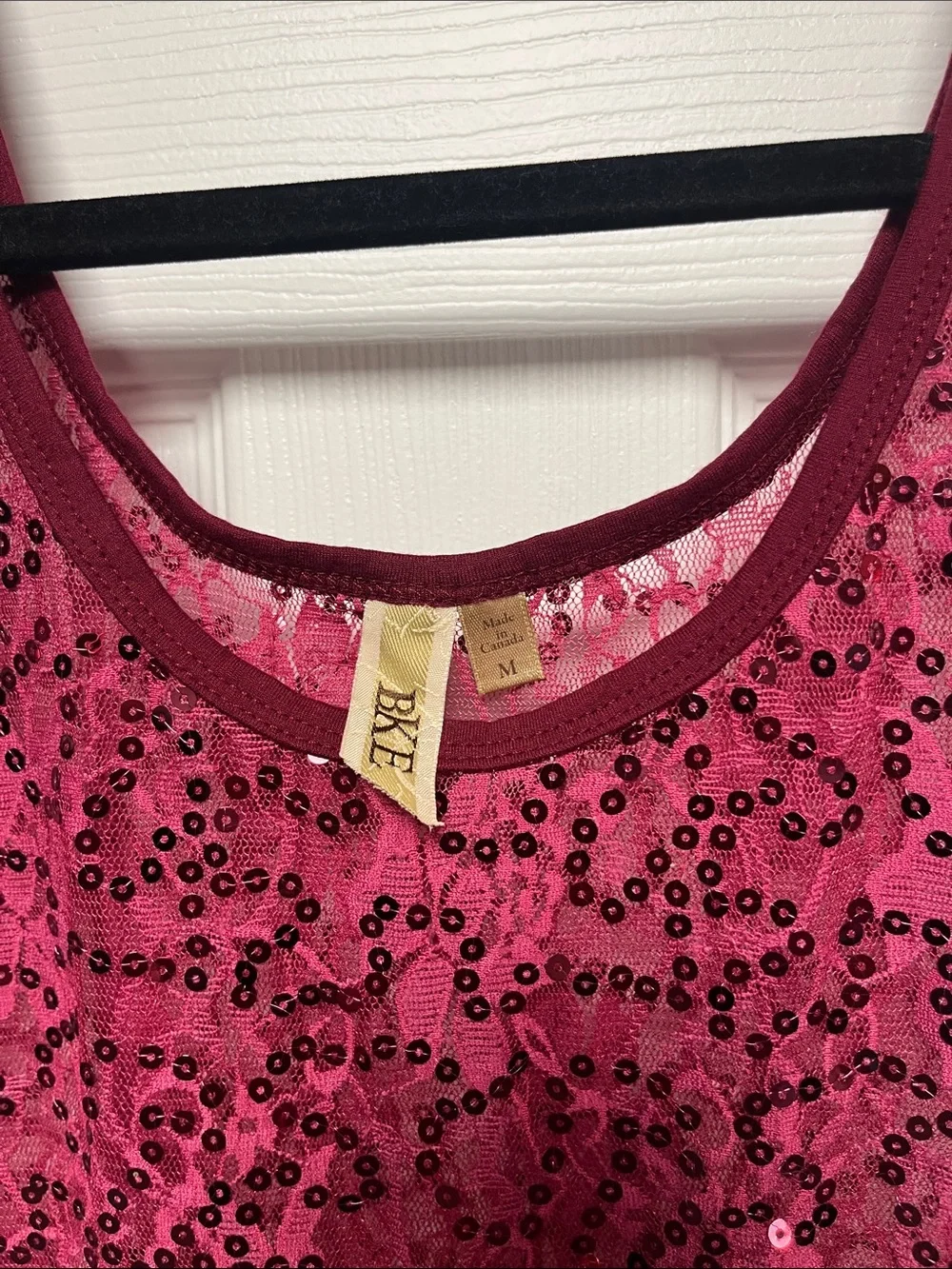 BKE Magenta Sequin Scoop Neck Tank